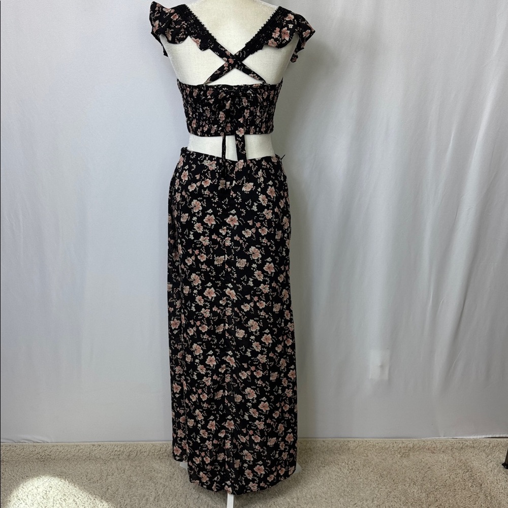 Free People Bijou Floral Midi Skirt Set Size 4 Black Pink‎ NWOT - Picture 7 of 13